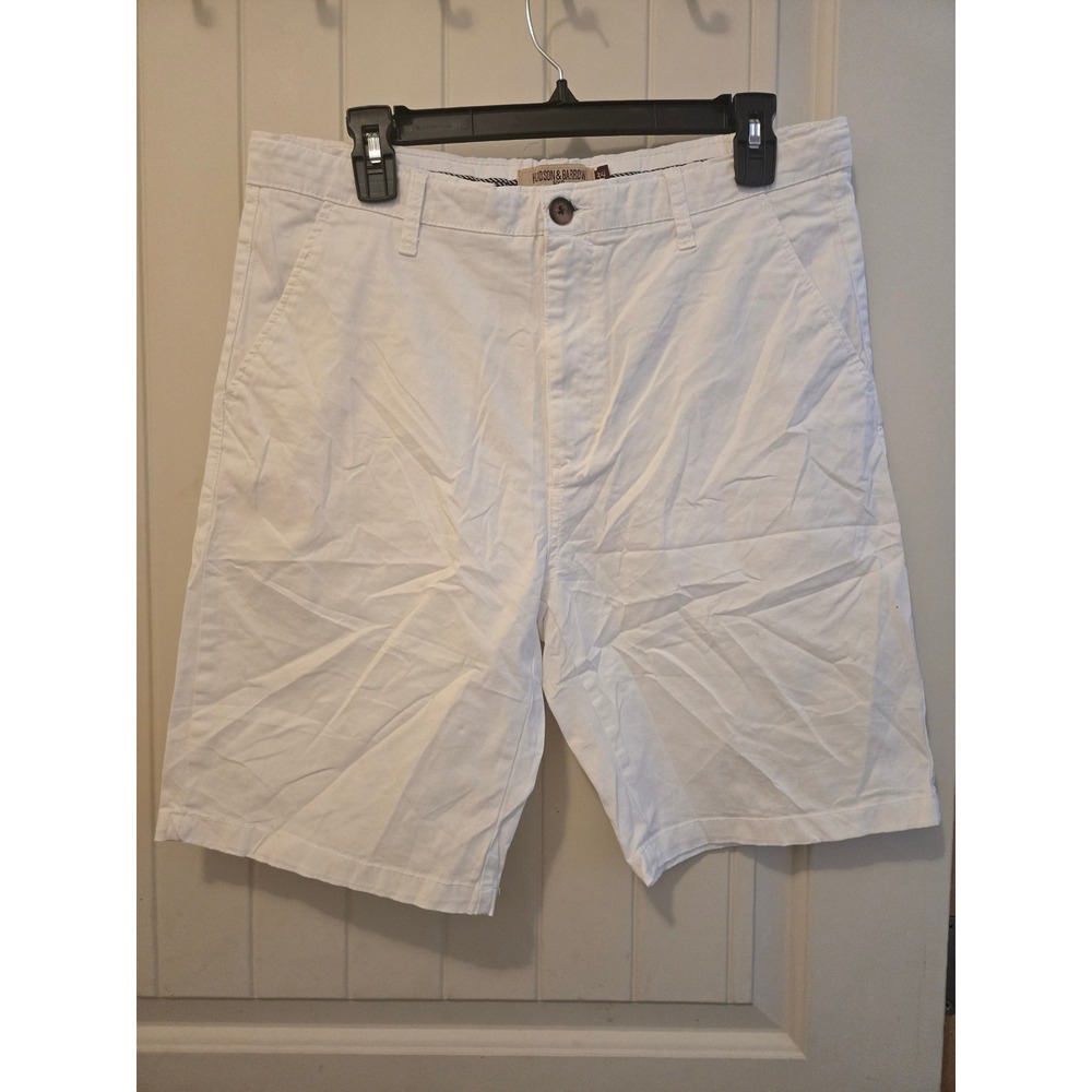 Hudson & Barrow NYC Men's White Chino Shorts Size 34 Flat Front Summer Casual